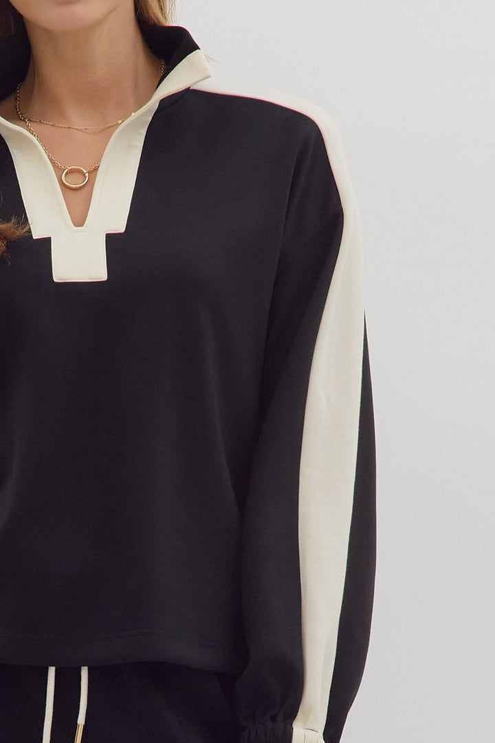 Black Contrast Knit Top