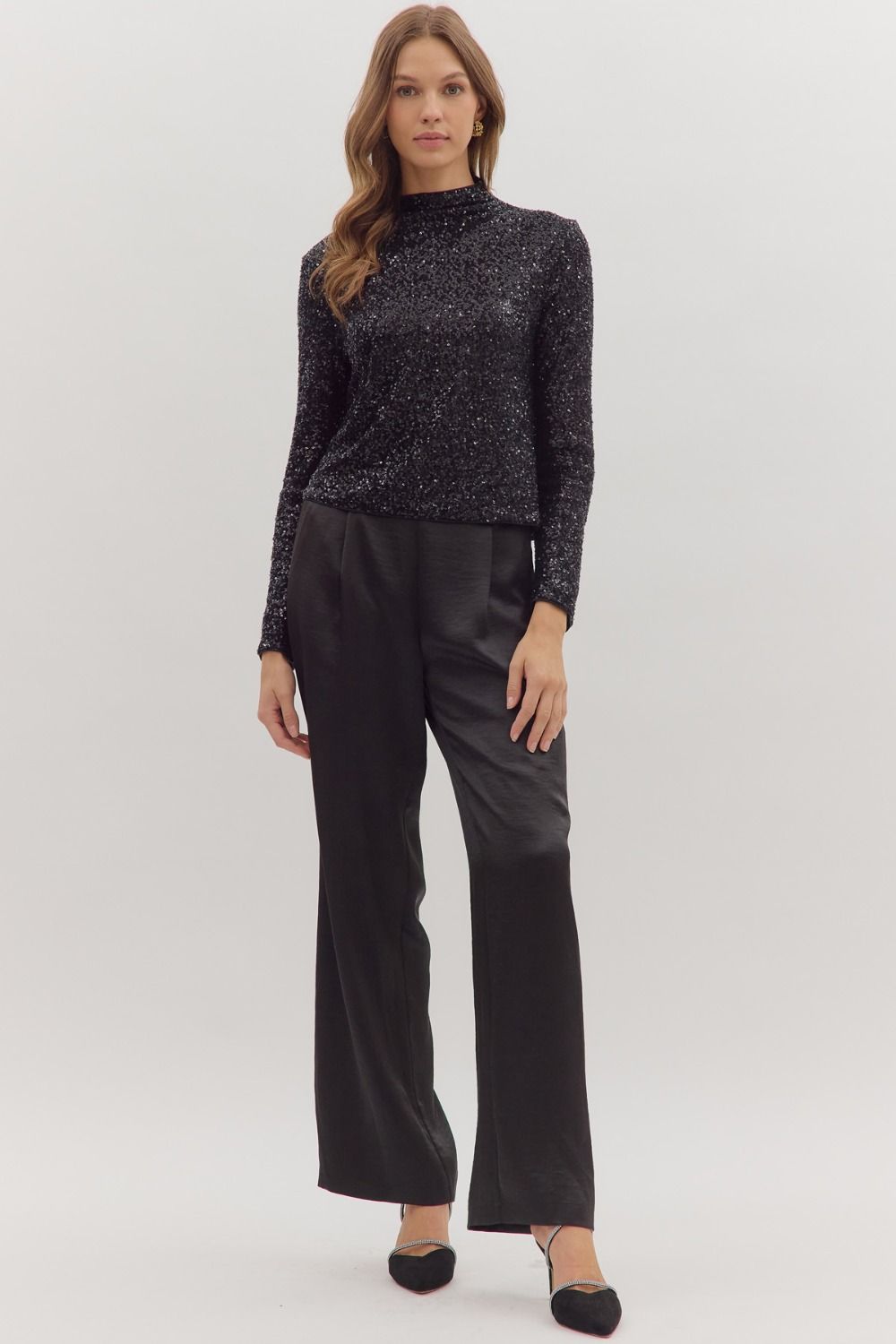 Sequin Mock Neck Top