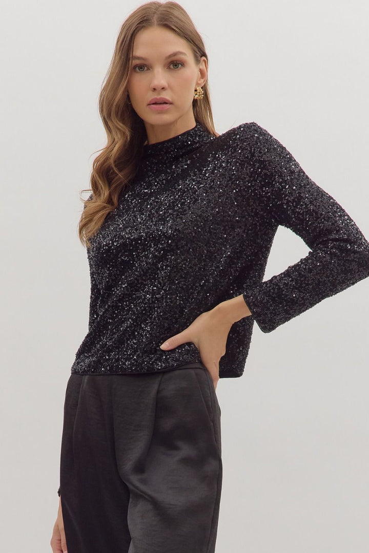 Sequin Mock Neck Top