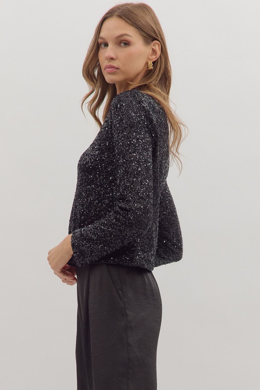 Sequin Mock Neck Top