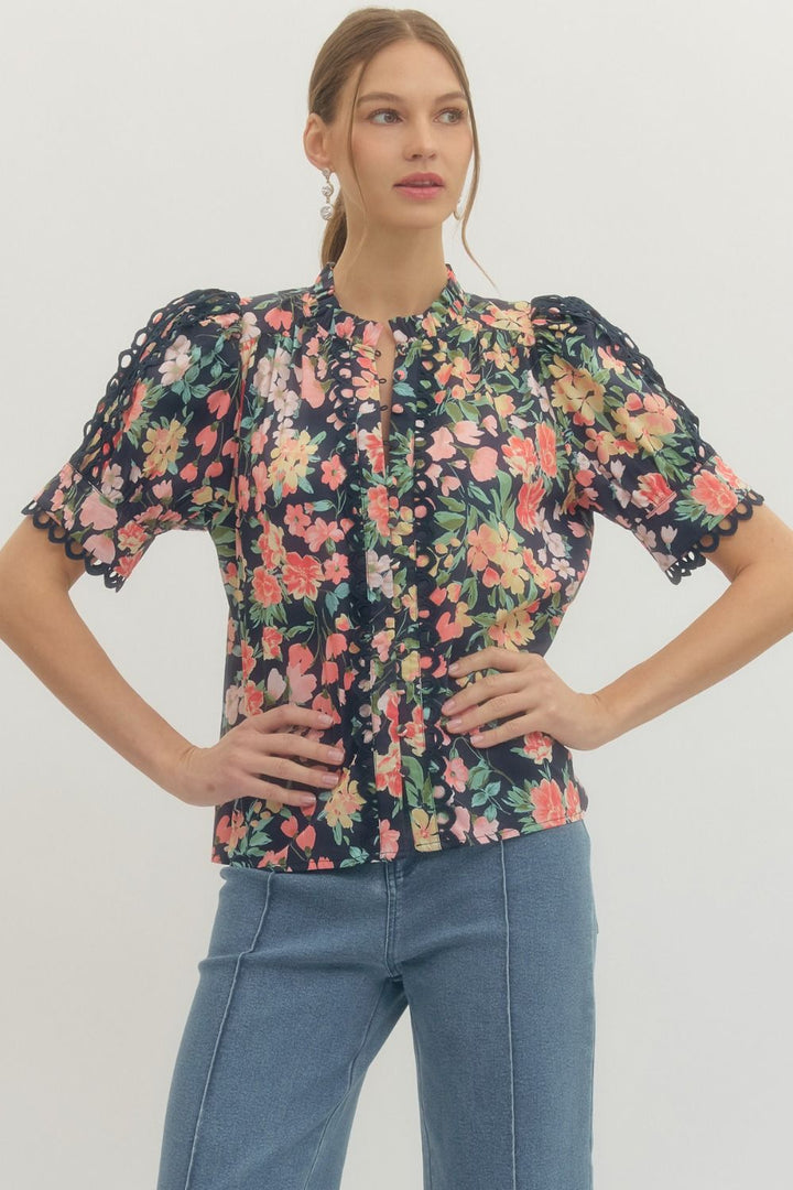 Floral Lace Sleeve Top