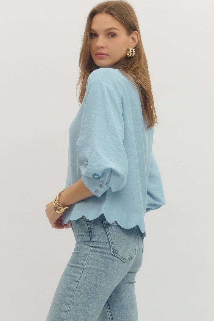 Sky Scallop Hem Top