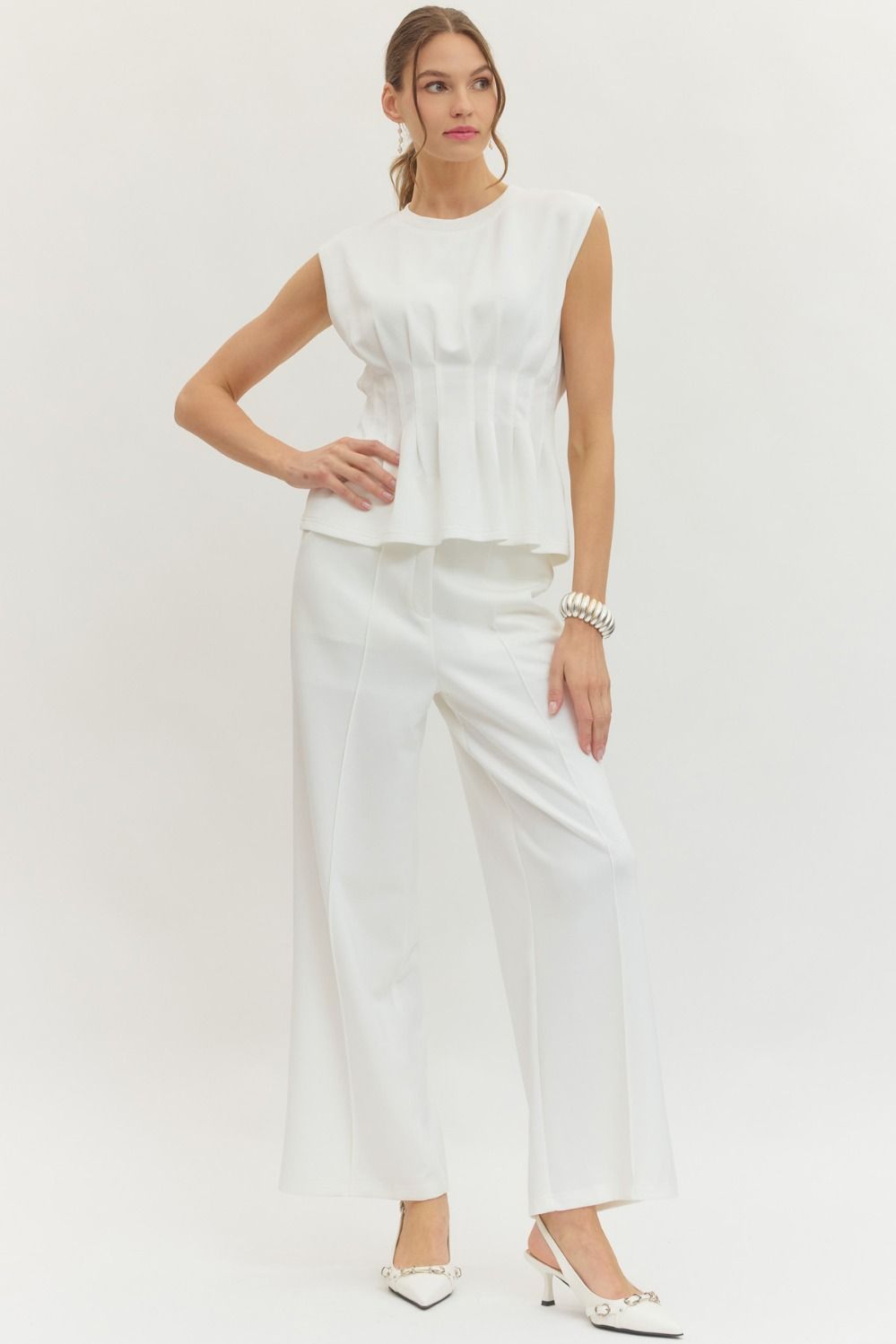 Pleated Waist Sleeveless Top
