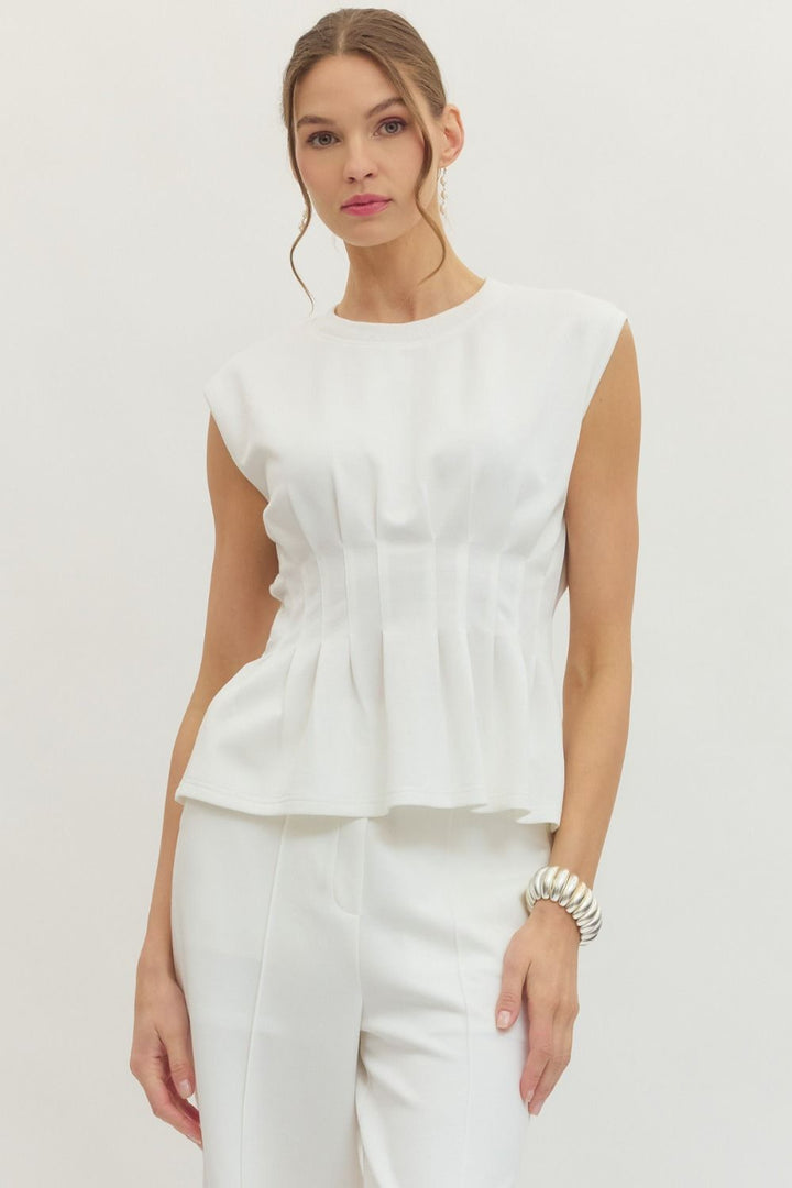 Pleated Waist Sleeveless Top
