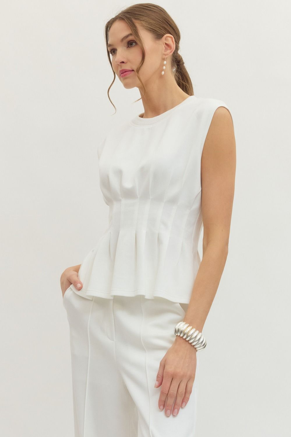 Pleated Waist Sleeveless Top