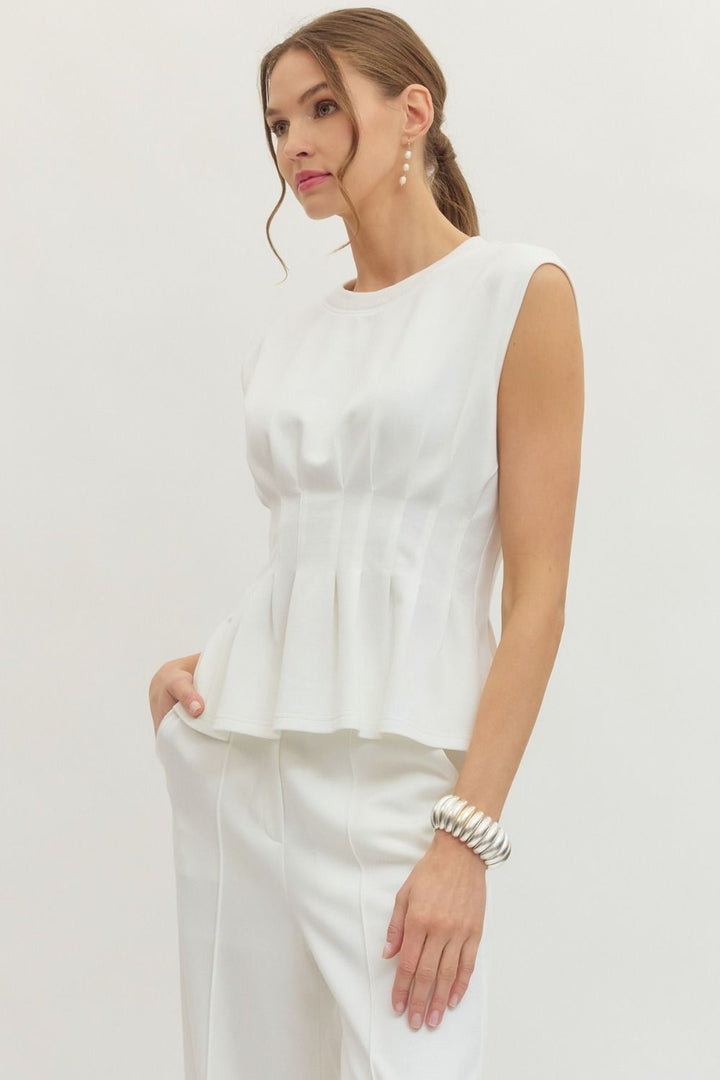 Pleated Waist Sleeveless Top