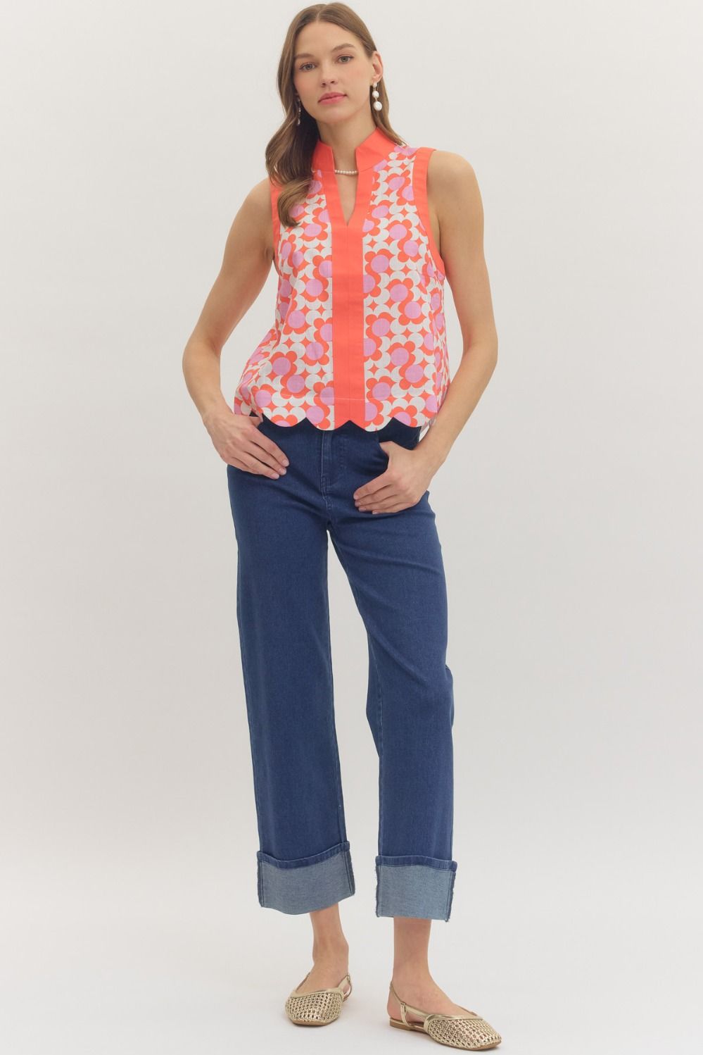 Coral Scalloped Top