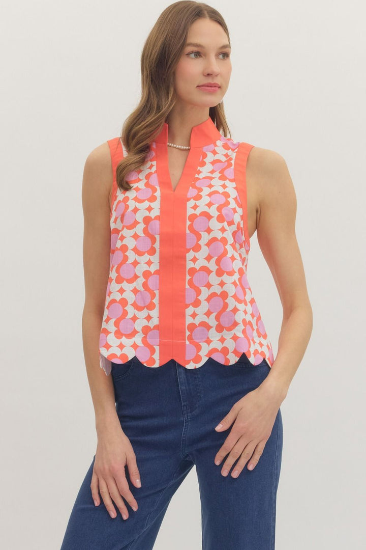 Coral Scalloped Top