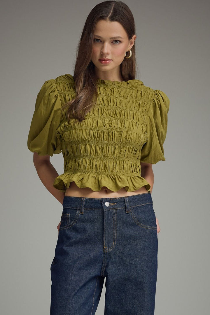 Olive Smocked Top