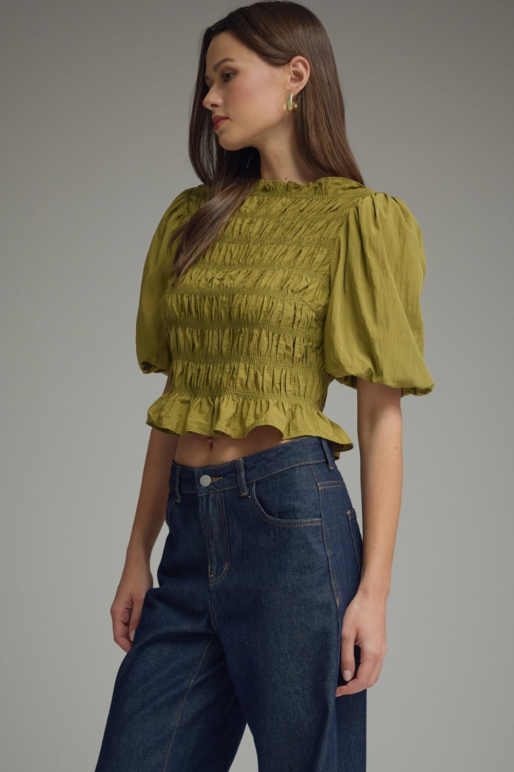 Olive Smocked Top