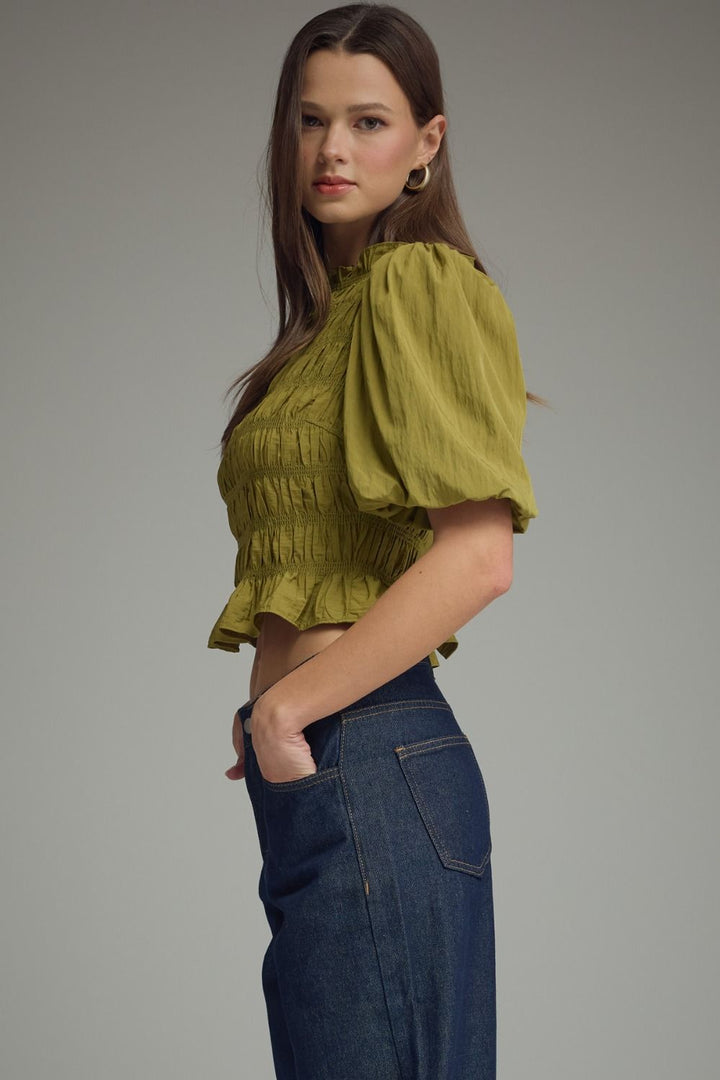 Olive Smocked Top