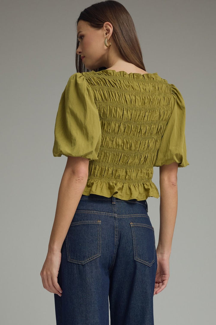 Olive Smocked Top