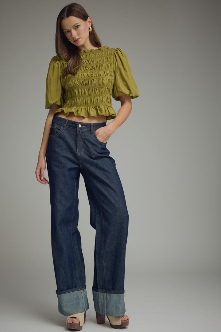 Olive Smocked Top