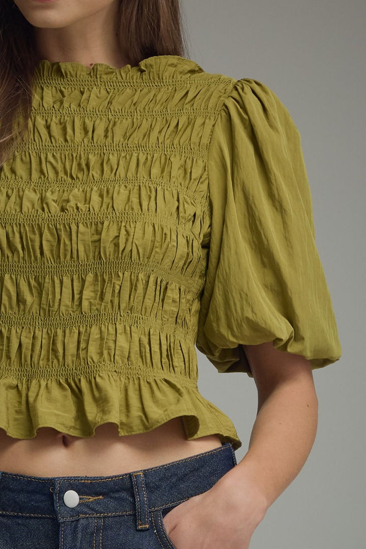 Olive Smocked Top