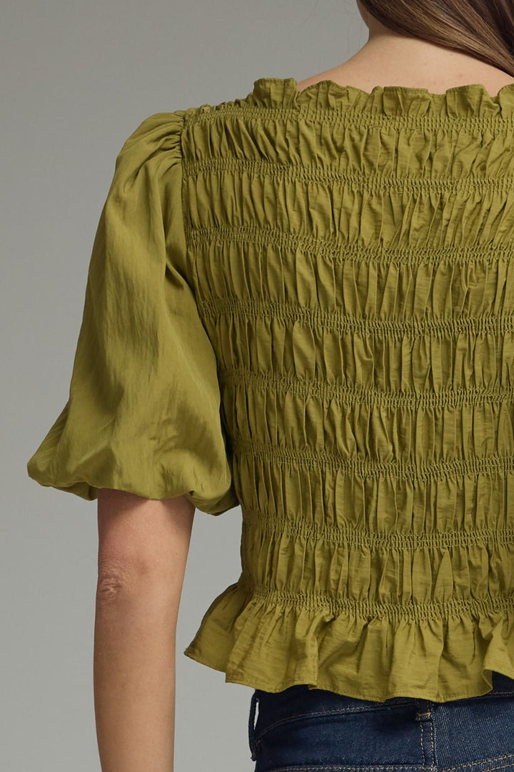 Olive Smocked Top