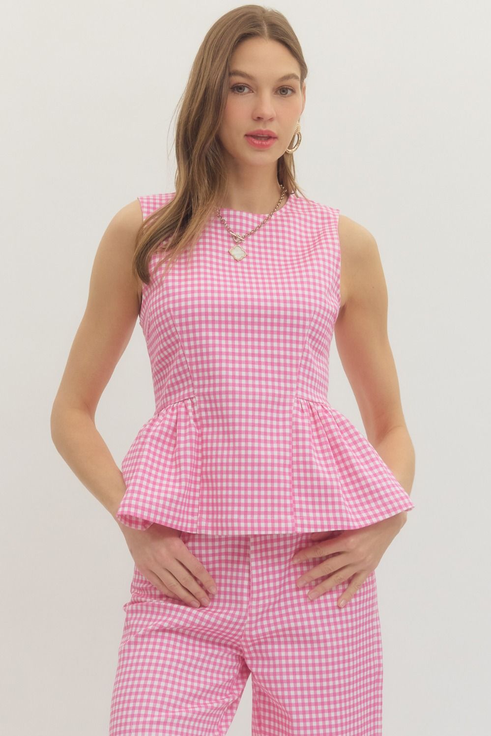 Pink Gingham Peplum Top