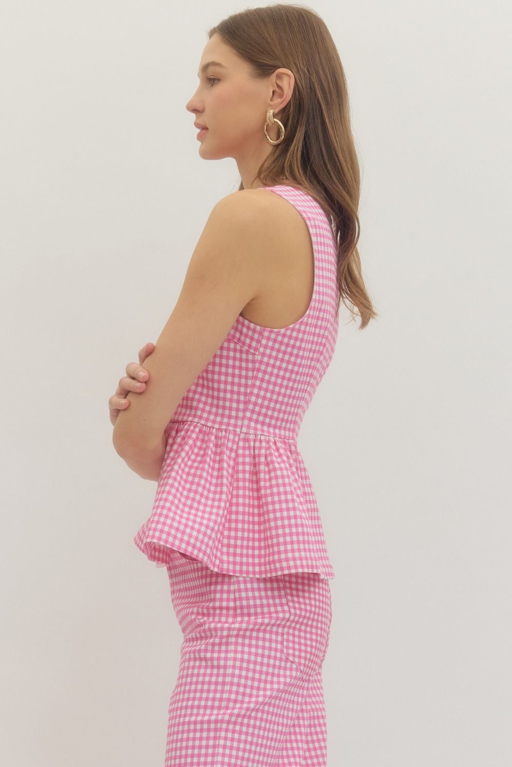 Pink Gingham Peplum Top