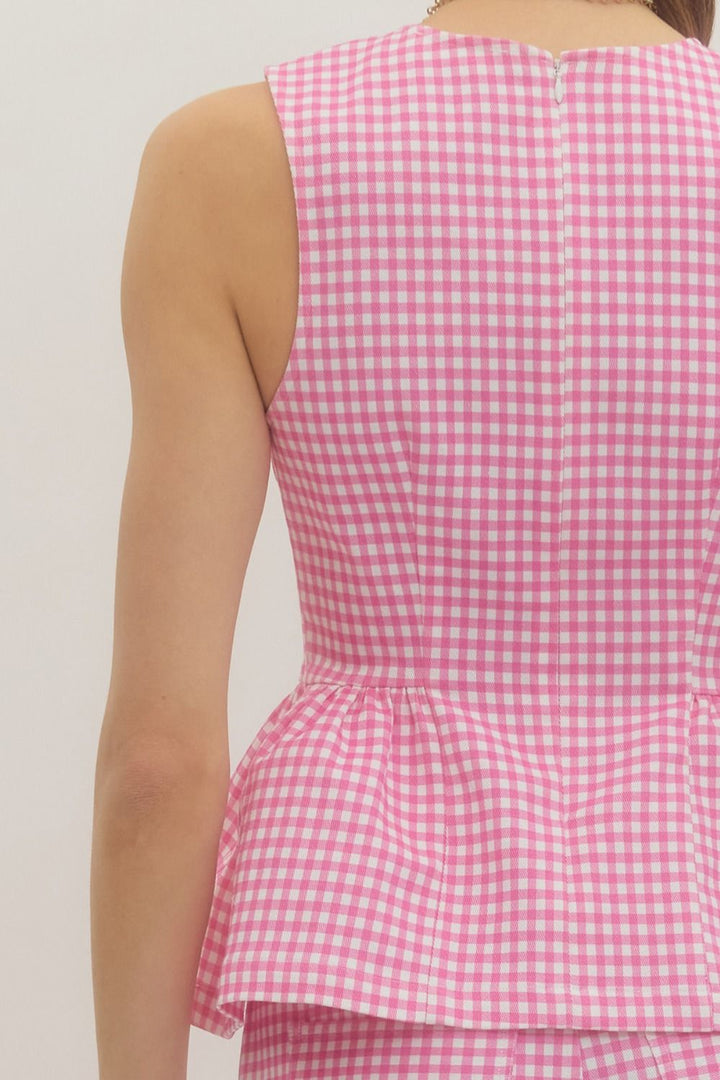 Pink Gingham Peplum Top