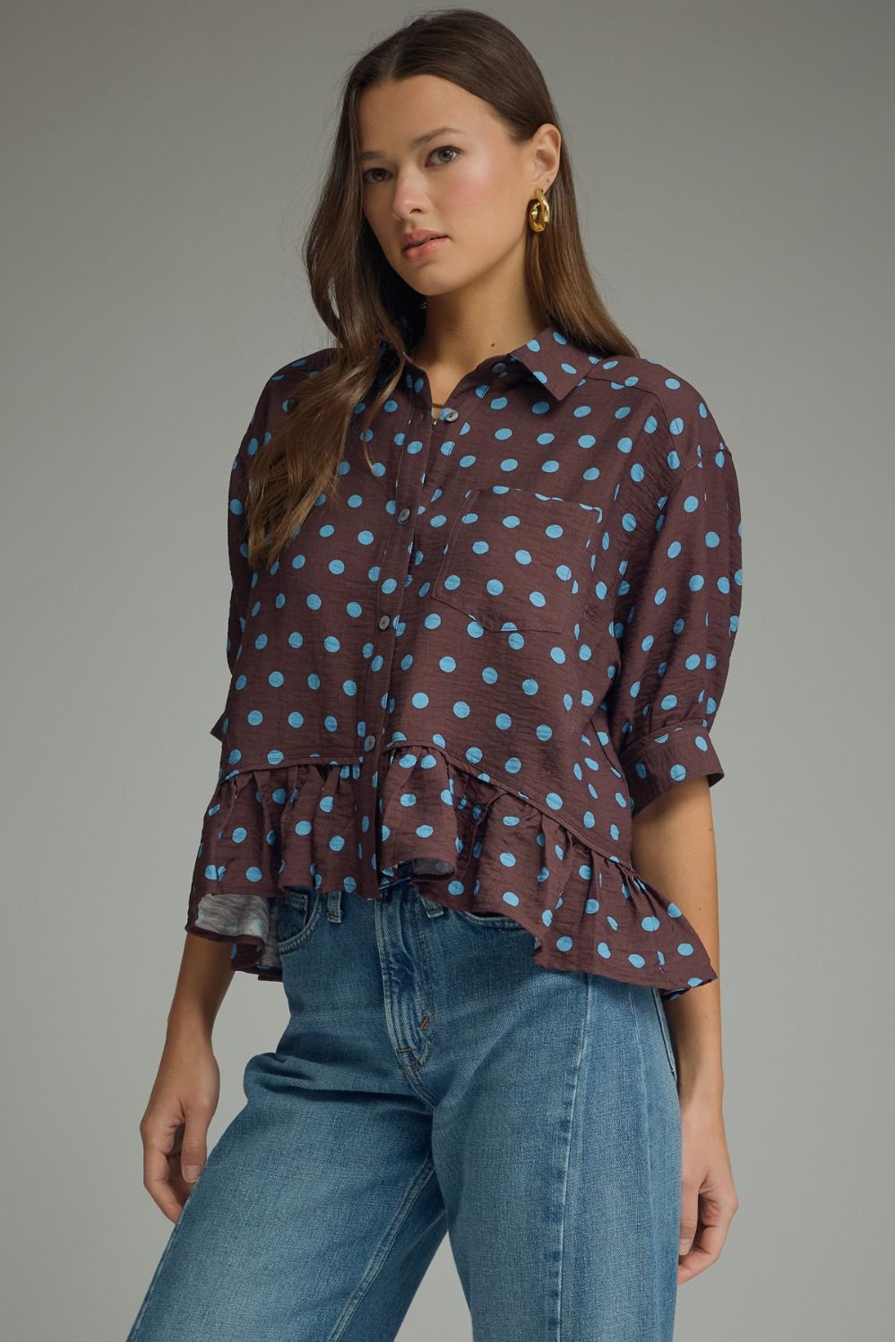 Polka Dot Ruffle Top