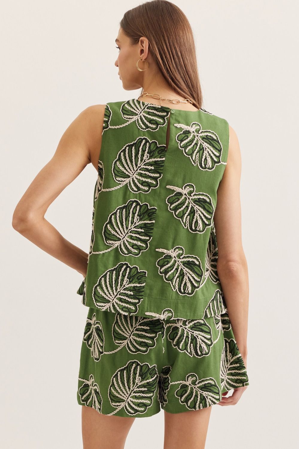 Leaf Embroidered Sleeveless Top