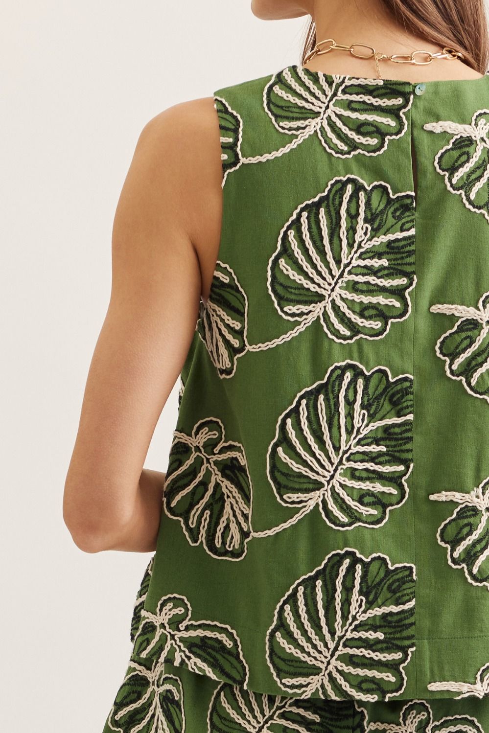 Leaf Embroidered Sleeveless Top
