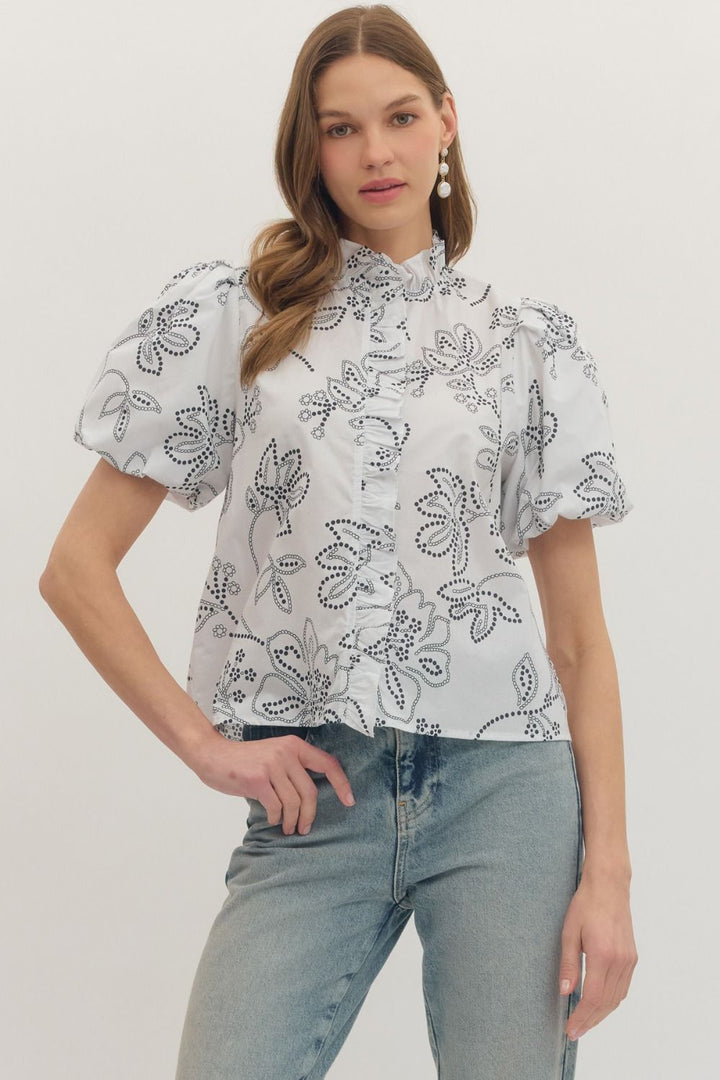 Botanical Ruffle Trim Top