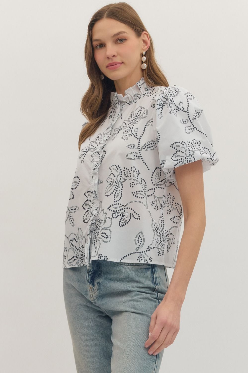 Botanical Ruffle Trim Top