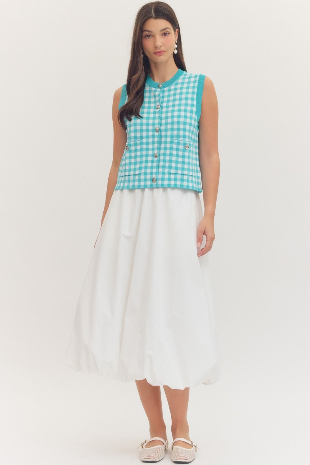 Teal Gingham Knit Top