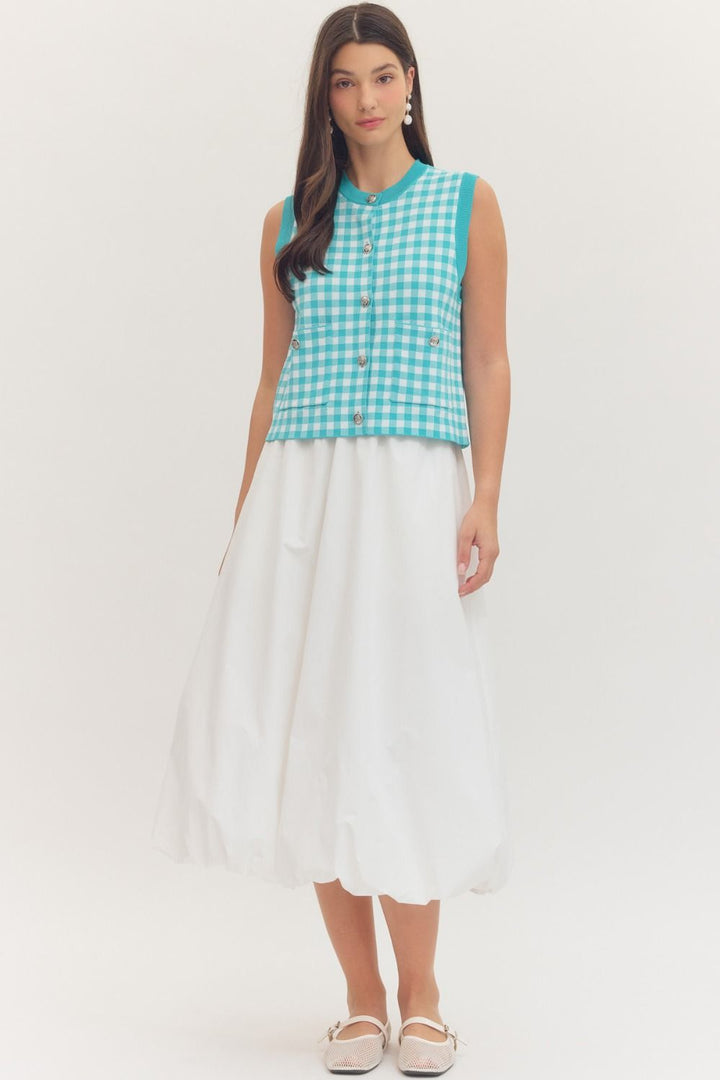 Teal Gingham Knit Top