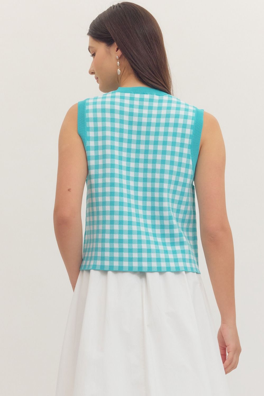 Teal Gingham Knit Top