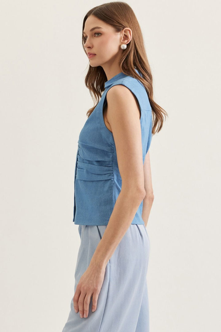 Ruched Waist Denim Top