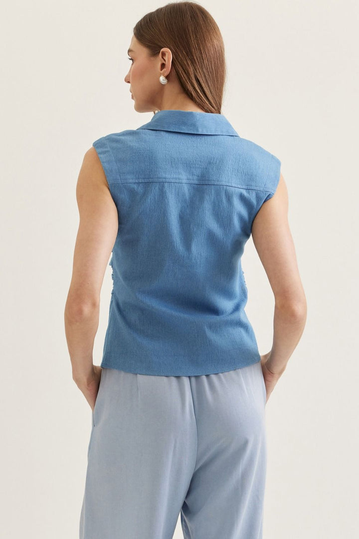 Ruched Waist Denim Top