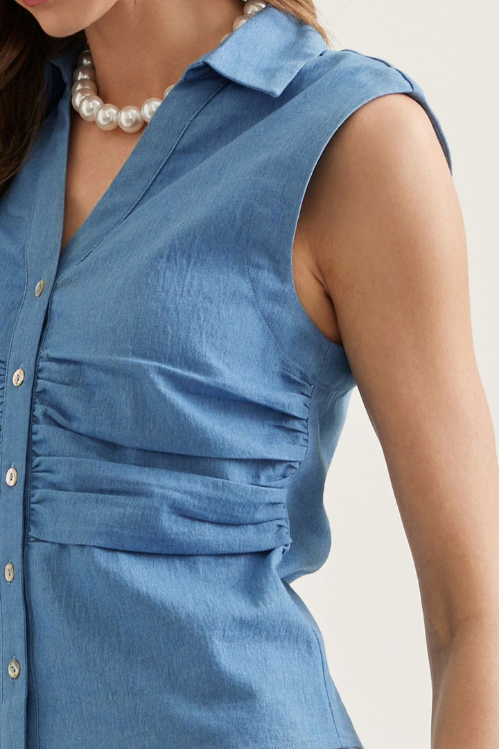 Ruched Waist Denim Top