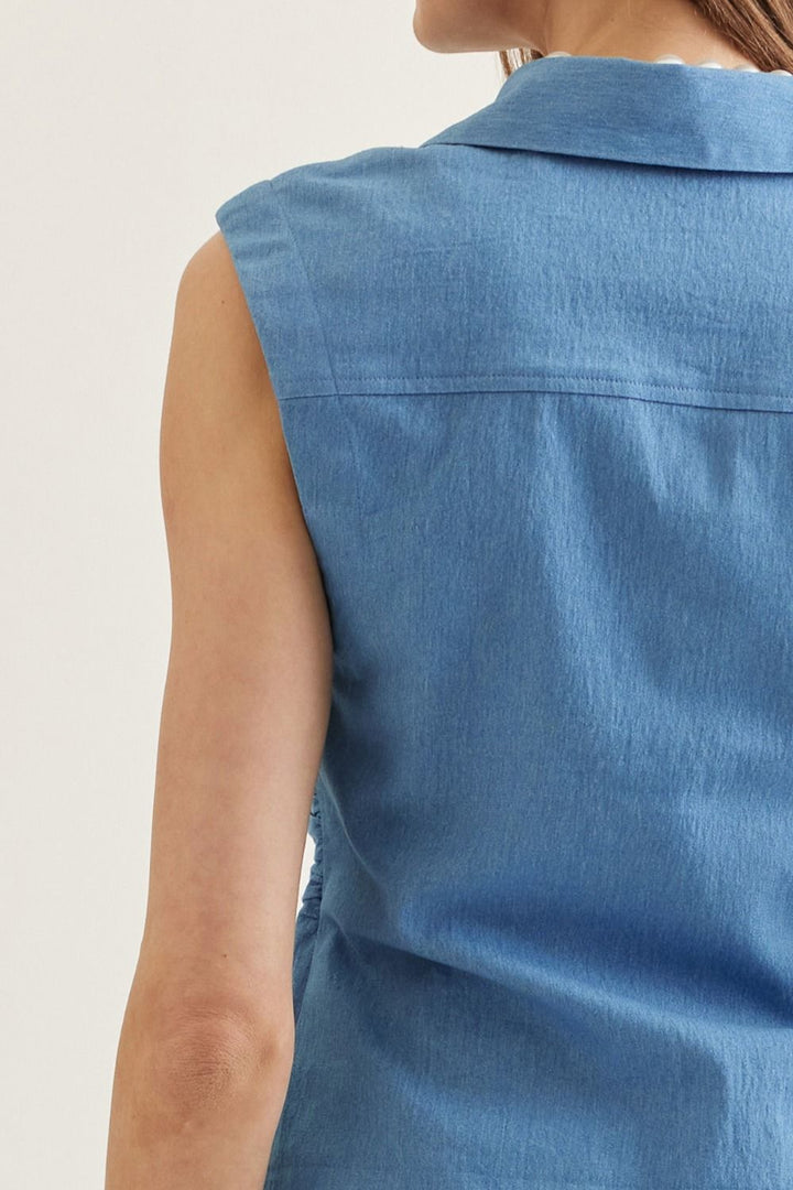 Ruched Waist Denim Top