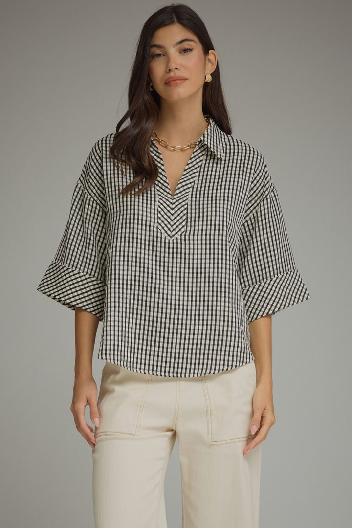 Gingham 3/4 Sleeve Top