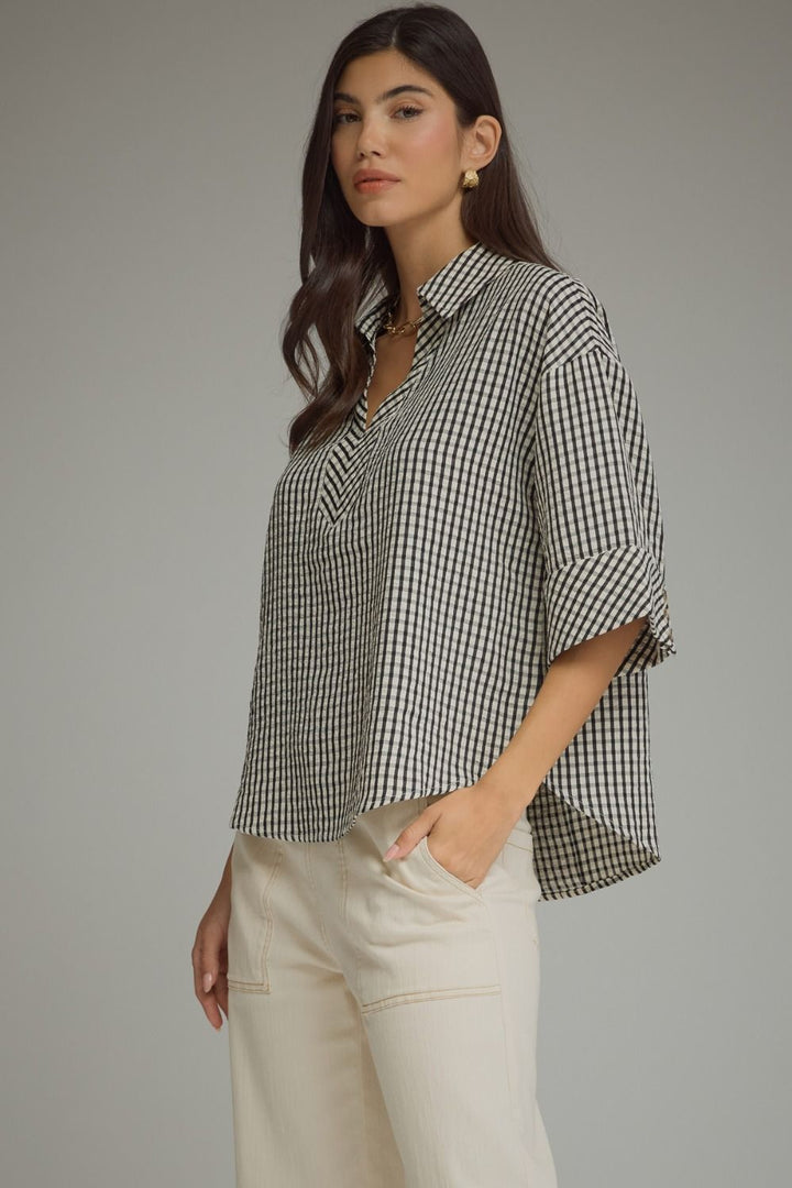 Gingham 3/4 Sleeve Top
