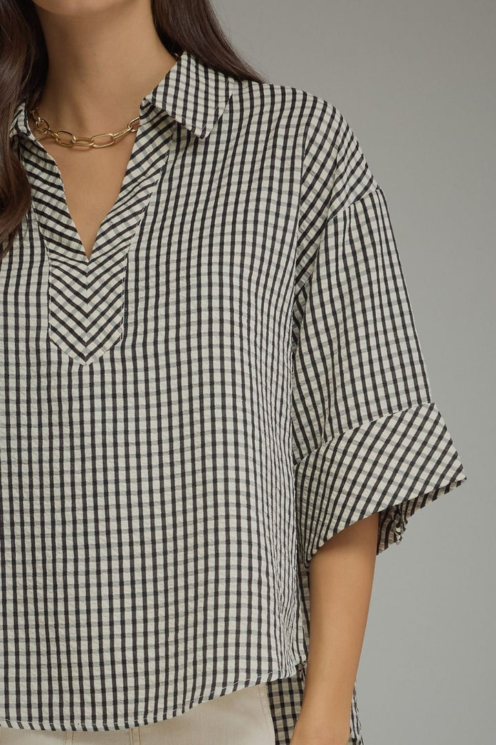 Gingham 3/4 Sleeve Top