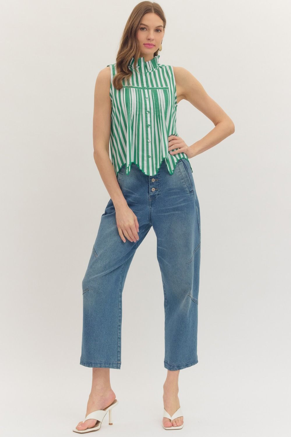 Stripe Scalloped Hem Top