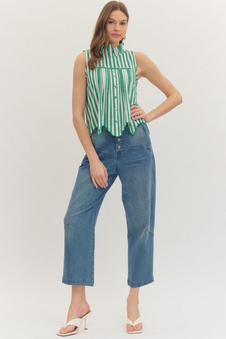 Stripe Scalloped Hem Top