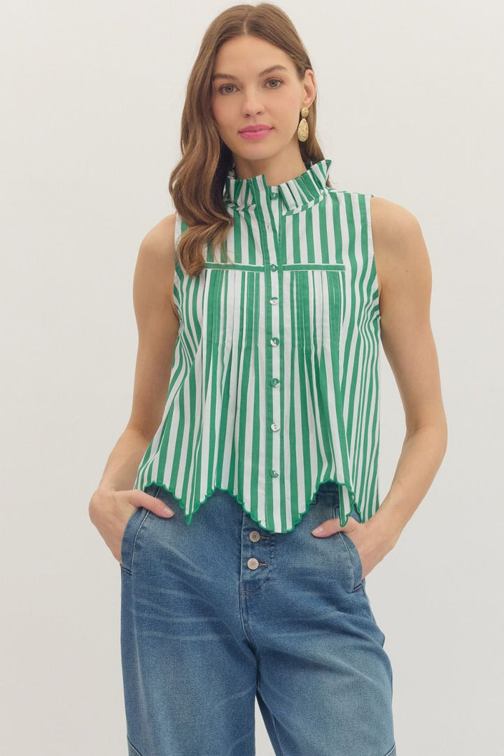 Stripe Scalloped Hem Top