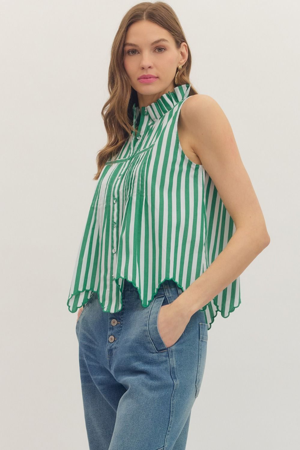 Stripe Scalloped Hem Top
