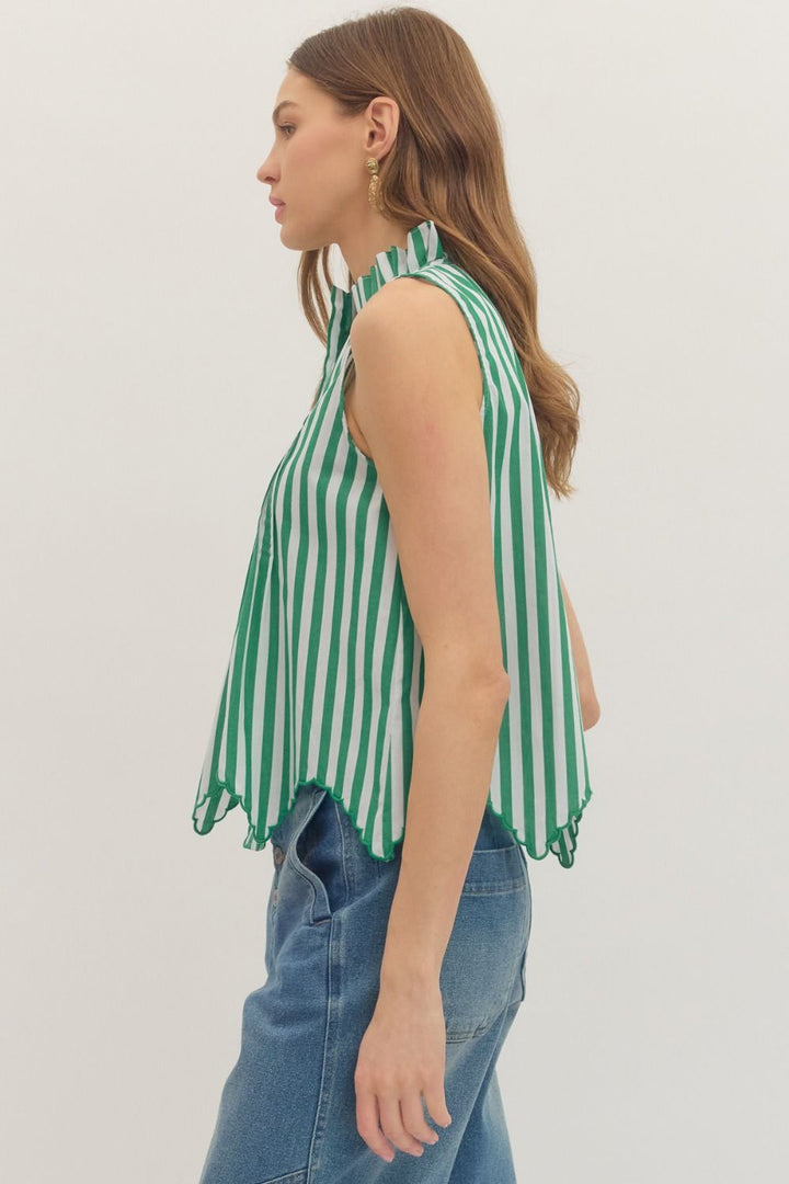 Stripe Scalloped Hem Top