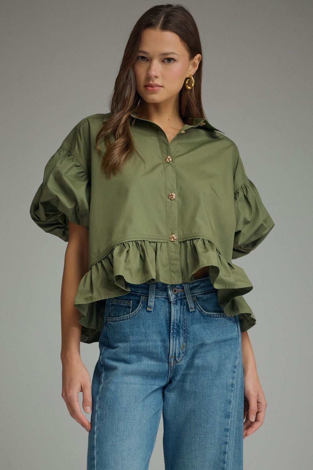 Olive Ruffle Top