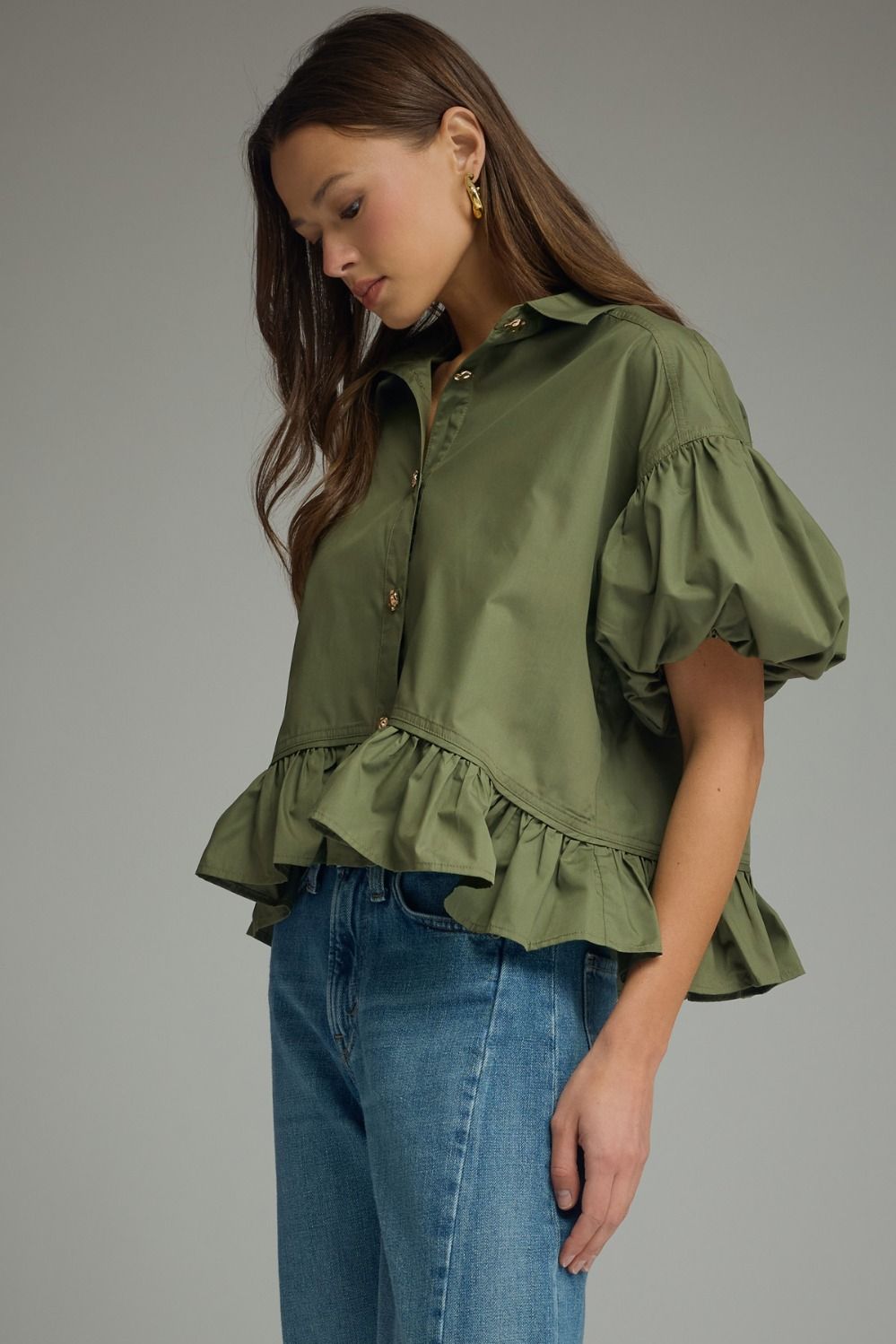 Olive Ruffle Top