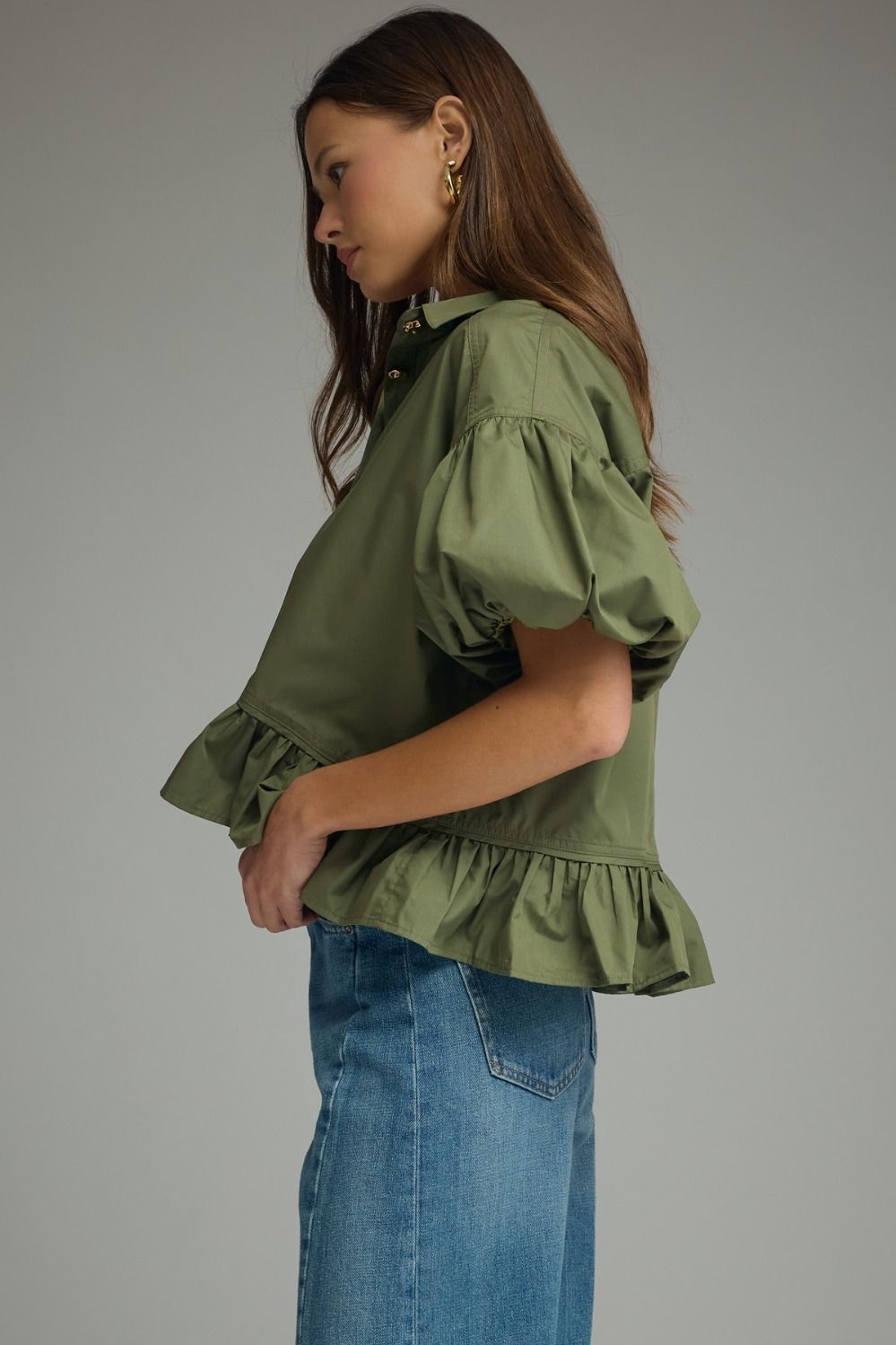 Olive Ruffle Top