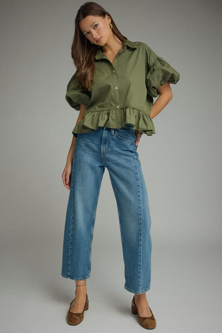 Olive Ruffle Top