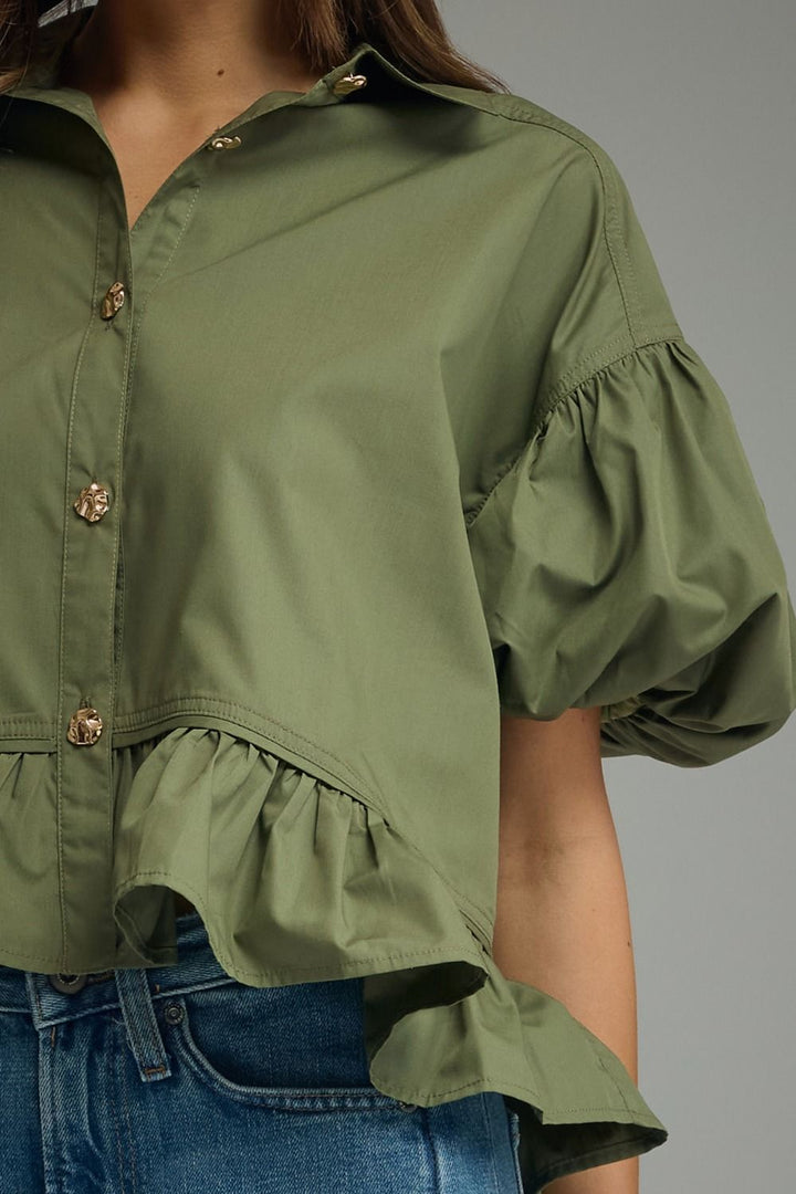 Olive Ruffle Top