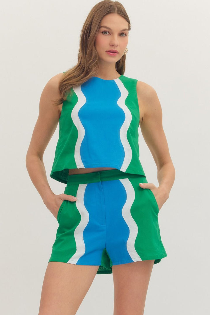 Colorblock Sleeveless Top-Green