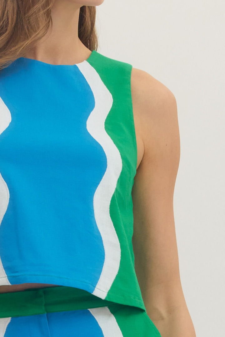 Colorblock Sleeveless Top-Green