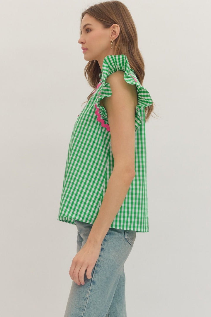 Checkered Flutter Sleeve Top